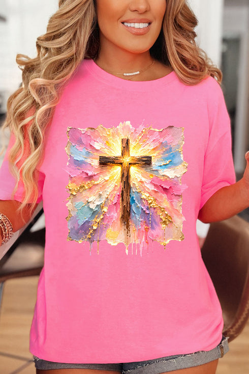 Pastel Brushstroke Cross Comfort Colors Adult Ring-Spun Cotton Tee