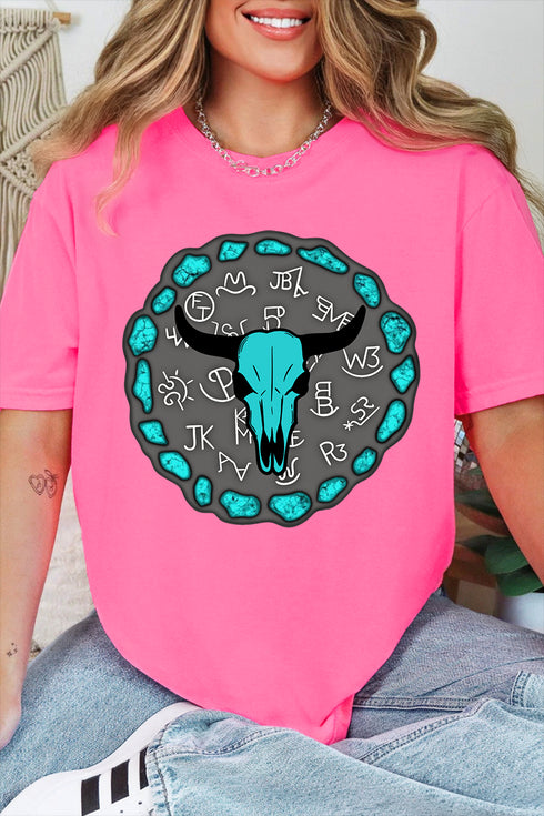 Turquoise Steer Stone Comfort Colors Adult Ring-Spun Cotton Tee