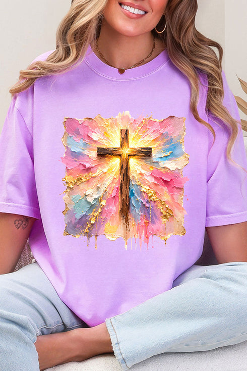 Pastel Brushstroke Cross Comfort Colors Adult Ring-Spun Cotton Tee