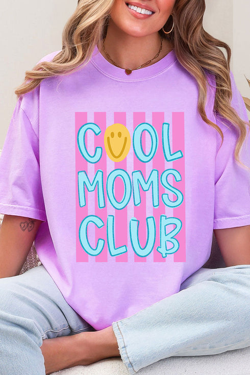 Striped Happy Cool Moms Club Comfort Colors Adult Ring-Spun Cotton Tee
