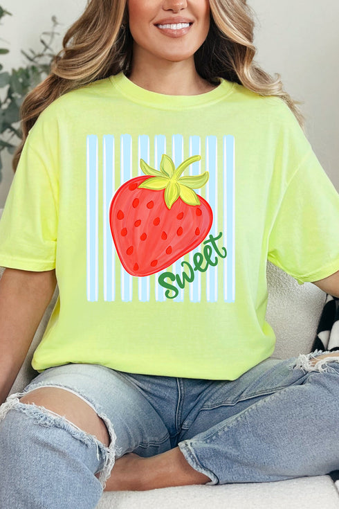 Sweet Strawberry Stripes Comfort Colors Adult Ring-Spun Cotton Tee