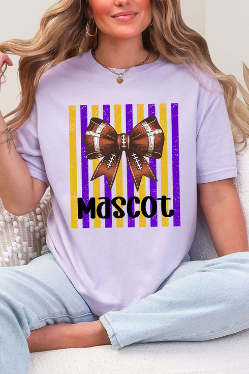 Personalized Purple & Yellow Gold Varsity Bow Comfort Colors Adult Ring-Spun Cotton Tee *Enter Mascot Name