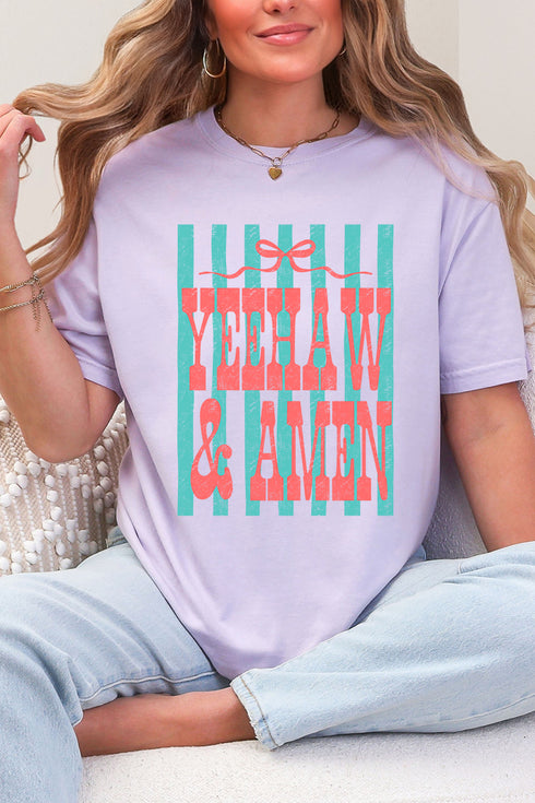 Striped Yeehaw & Amen Comfort Colors Adult Ring-Spun Cotton Tee