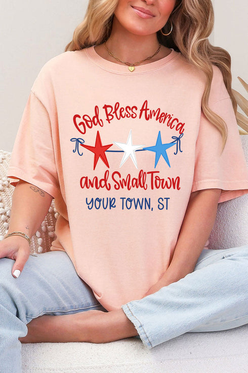 Personalized God Bless America And Small Town Comfort Colors Adult Ring-Spun Cotton Tee
