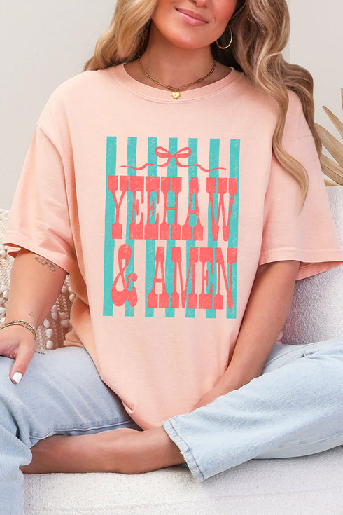 Striped Yeehaw & Amen Comfort Colors Adult Ring-Spun Cotton Tee