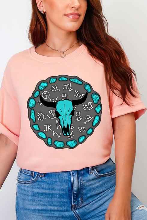 Turquoise Steer Stone Comfort Colors Adult Ring-Spun Cotton Tee