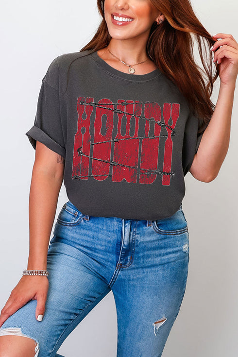 Barbed Wire Howdy Comfort Colors Adult Ring-Spun Cotton Tee