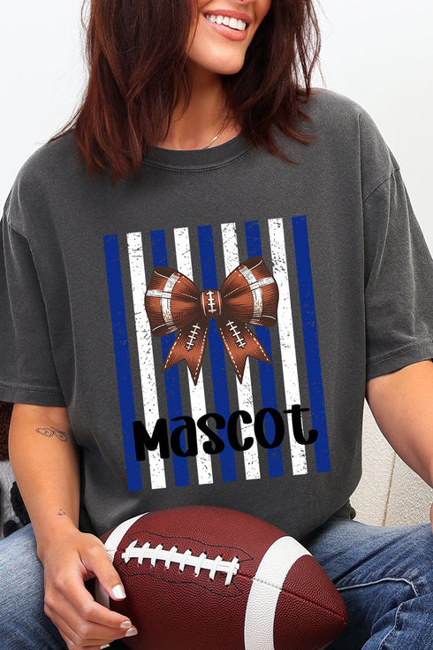Personalized Blue & White Varsity Bow Comfort Colors Adult Ring-Spun Cotton Tee *Enter Mascot Name