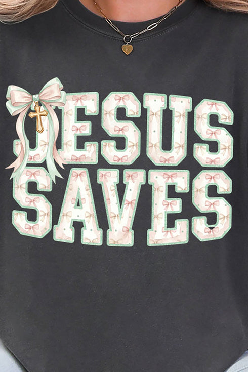 Jesus Saves Coquette Cross Comfort Colors Adult Ring-Spun Cotton Tee