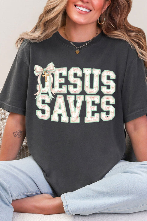 Jesus Saves Coquette Cross Comfort Colors Adult Ring-Spun Cotton Tee