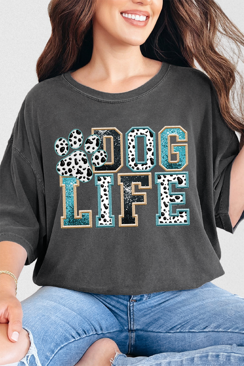 Dog Life Faux Glitter Comfort Colors Adult Ring-Spun Cotton Tee