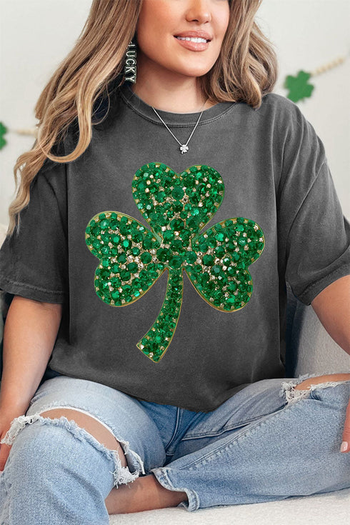 Faux Rhinestone Clover Comfort Colors Adult Ring-Spun Cotton Tee