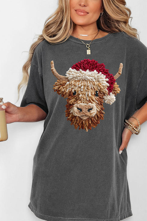 Faux Yarn Highland Cow Comfort Colors Adult Ring-Spun Cotton Tee