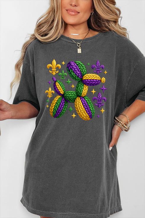 Faux Yarn Mardi Gras Balloon Dog Comfort Colors Adult Ring-Spun Cotton Tee