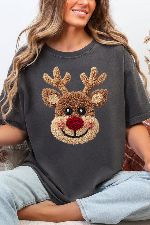 Faux Yarn Red Nose Reindeer Comfort Colors Adult Ring-Spun Cotton Tee