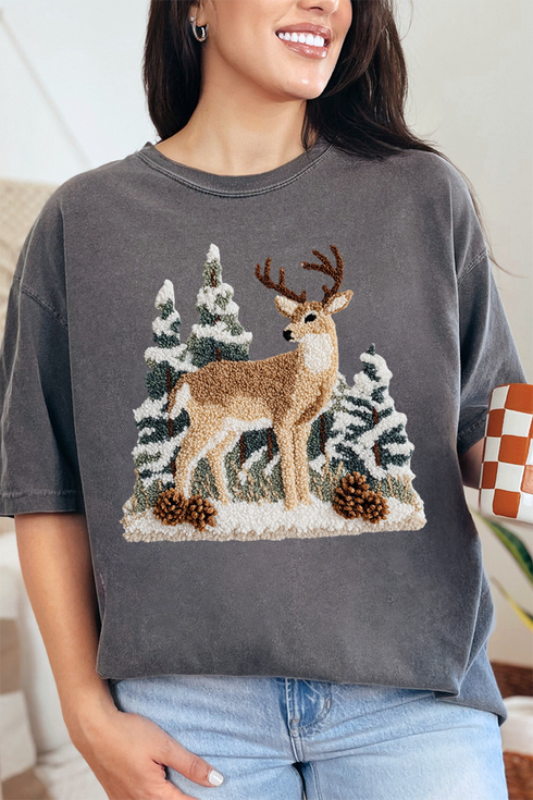 Faux Yarn Winter Deer Comfort Colors Adult Ring-Spun Cotton Tee