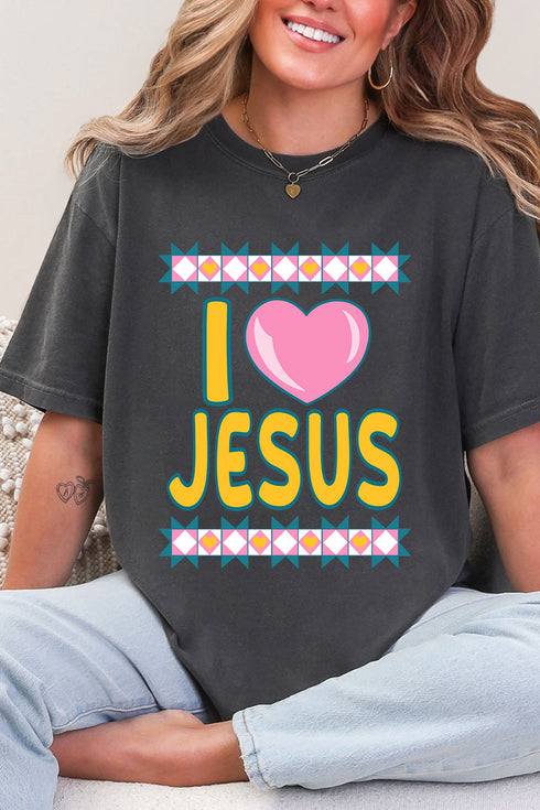 Folk Faith: I Love Jesus Comfort Colors Adult Ring-Spun Cotton Tee
