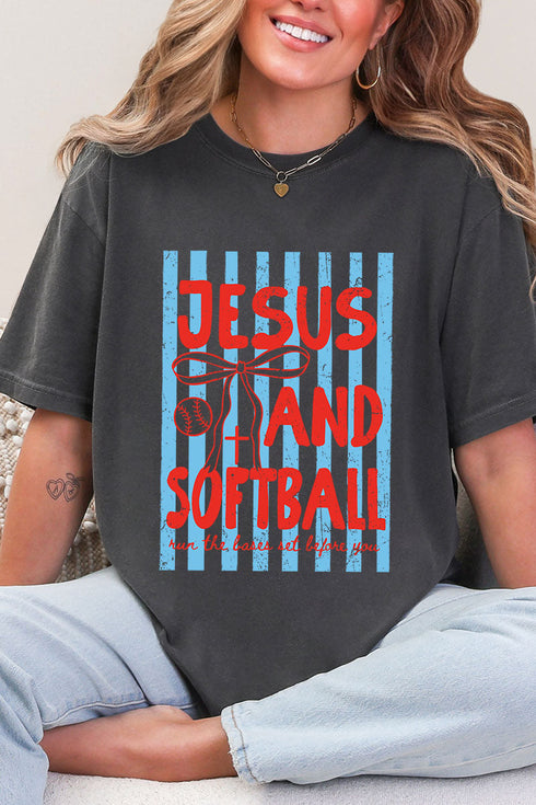 Jesus And Softball Comfort Colors Adult Ring-Spun Cotton Tee