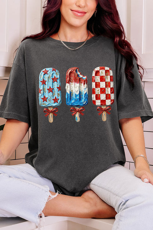Painted Patriotic Popsicles Comfort Colors Adult Ring-Spun Cotton Tee