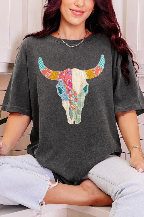 Patchwork Steer Head Comfort Colors Adult Ring-Spun Cotton Tee