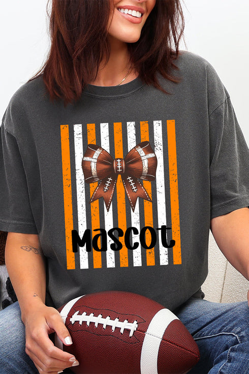 Personalized Fiery Orange & White Varsity Bow Comfort Colors Adult Ring-Spun Cotton Tee *Enter Mascot Name