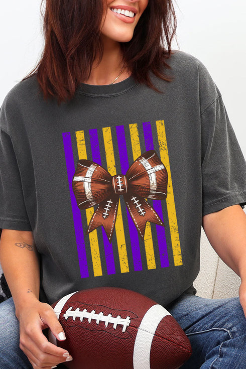 Purple & Yellow Gold Varsity Bow Comfort Colors Adult Ring-Spun Cotton Tee