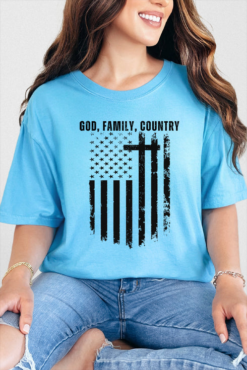God, Family, Country Comfort Colors Adult Ring-Spun Cotton Tee