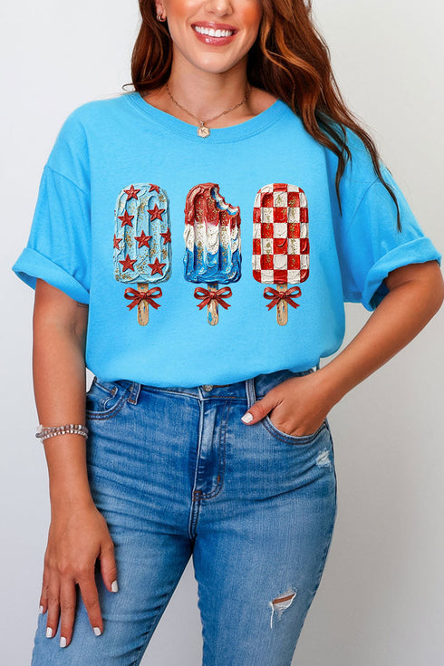 Painted Patriotic Popsicles Comfort Colors Adult Ring-Spun Cotton Tee