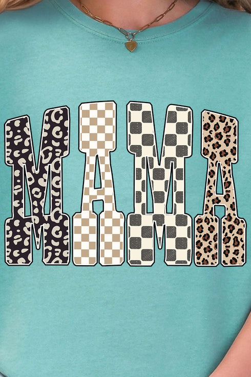 Leopard Checkered Mama Comfort Colors Adult Ring-Spun Cotton Tee