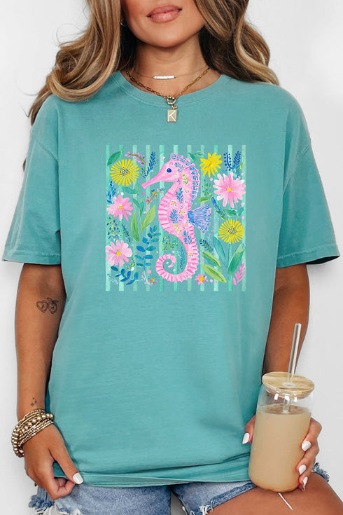 Seahorse Coastal Garden Comfort Colors Adult Ring-Spun Cotton Tee