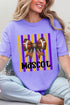 Personalized Purple & Yellow Gold Varsity Bow Comfort Colors Adult Ring-Spun Cotton Tee *Enter Mascot Name