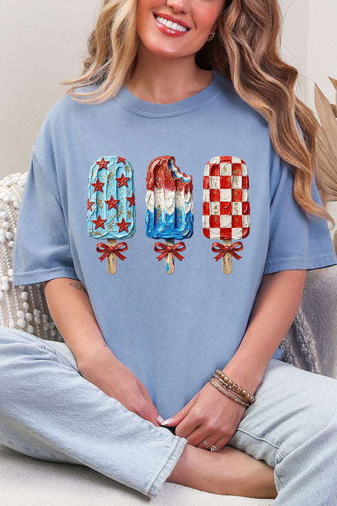 Painted Patriotic Popsicles Comfort Colors Adult Ring-Spun Cotton Tee