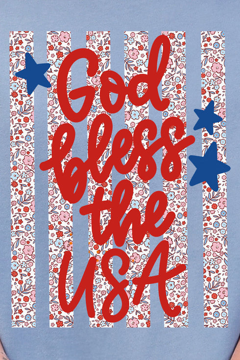 Floral God Bless The USA Comfort Colors Adult Ring-Spun Cotton Tee