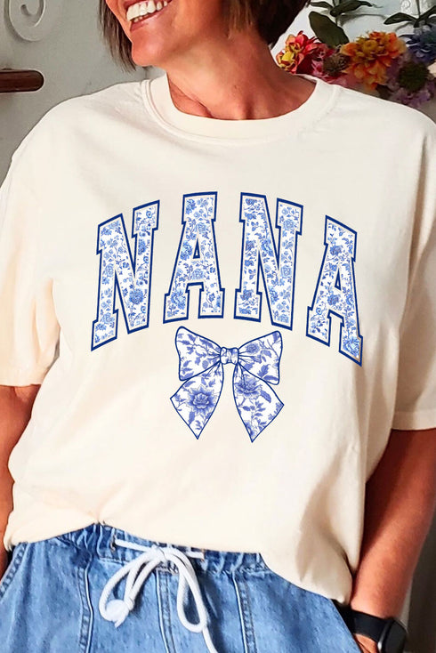 Arched Nana Blue Chinoiserie Comfort Colors Adult Ring-Spun Cotton Tee
