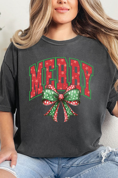 Arched Red and Green Merry Comfort Colors Adult Ring-Spun Cotton Tee