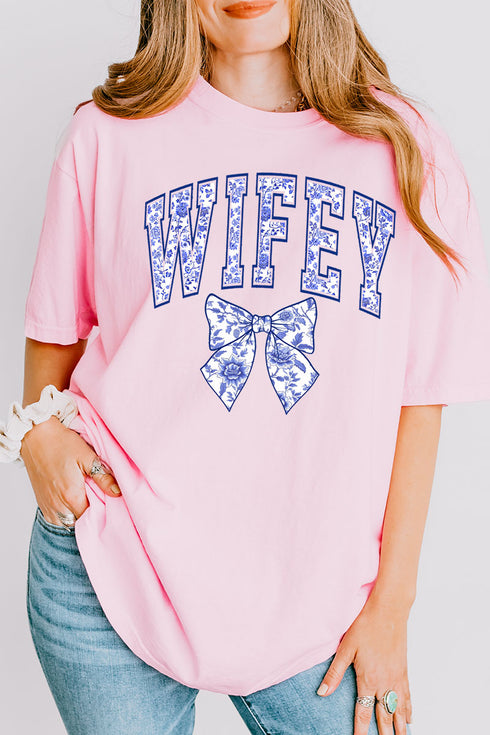 Arched Wifey Blue Chinoiserie Comfort Colors Adult Ring-Spun Cotton Tee