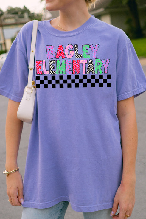 Bagley Elementary Checkered School Comfort Colors Adult Ring-Spun Cotton Tee