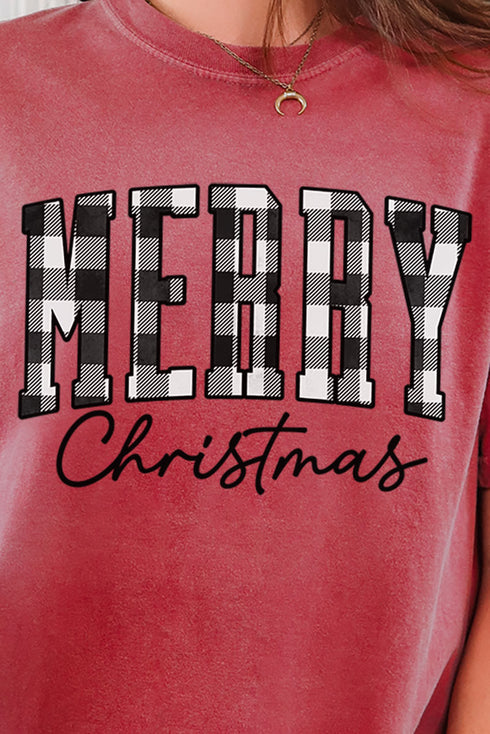Black And White Buffalo Plaid Merry Christmas Comfort Colors Adult Ring-Spun Cotton Tee