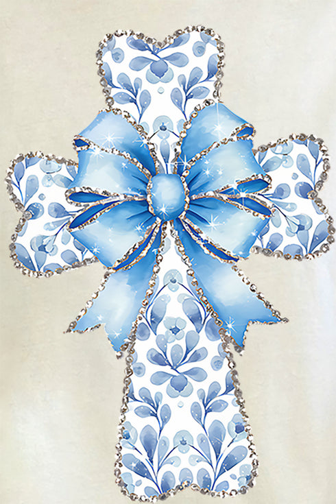 Blue Chinoiserie Cross Comfort Colors Adult Ring-Spun Cotton Tee