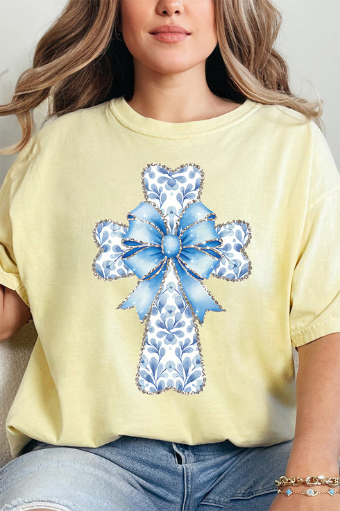 Blue Chinoiserie Cross Comfort Colors Adult Ring-Spun Cotton Tee