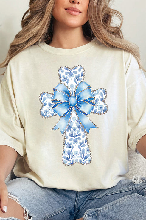 Blue Chinoiserie Cross Comfort Colors Adult Ring-Spun Cotton Tee