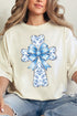 Blue Chinoiserie Cross Comfort Colors Adult Ring-Spun Cotton Tee
