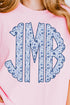 Blue Chinoiserie 3 Letter Monogram Comfort Colors Adult Ring-Spun Cotton Tee