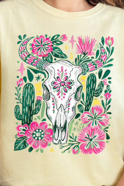 Boho Floral Steer Comfort Colors Adult Ring-Spun Cotton Tee