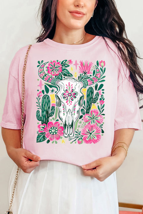 Boho Floral Steer Comfort Colors Adult Ring-Spun Cotton Tee