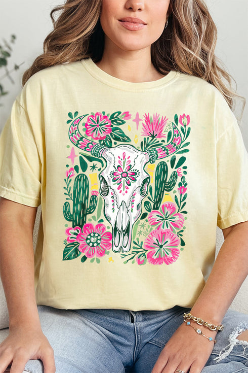 Boho Floral Steer Comfort Colors Adult Ring-Spun Cotton Tee