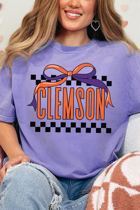 Bow Clemson Check Comfort Colors Adult Ring-Spun Cotton Tee