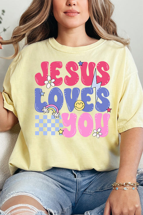 Bubble Jesus Loves You Comfort Colors Adult Ring-Spun Cotton Tee