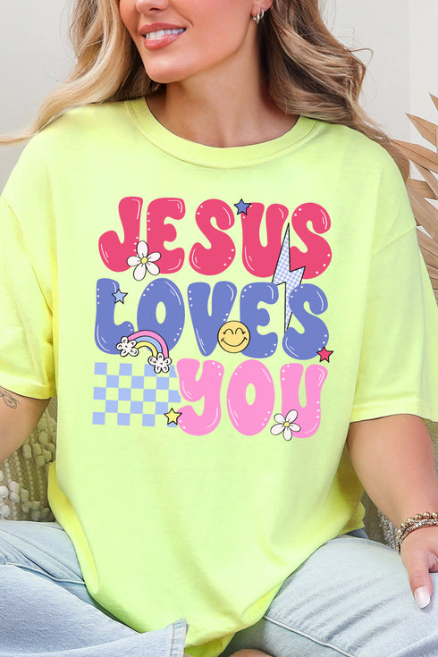 Bubble Jesus Loves You Comfort Colors Adult Ring-Spun Cotton Tee