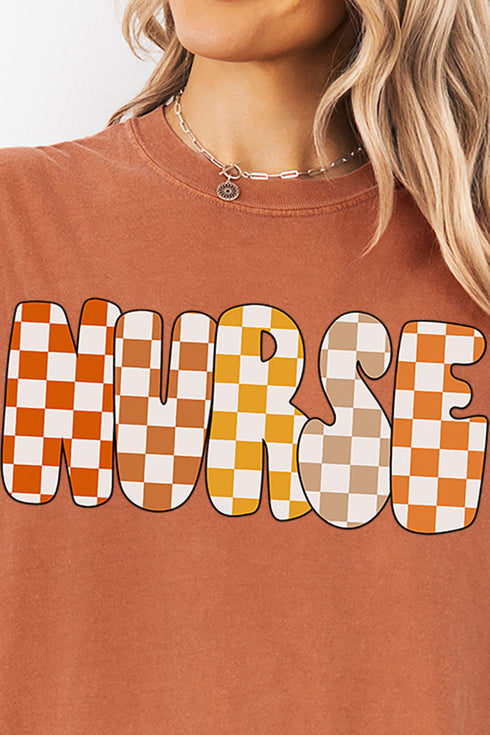 Checkered Autumn Nurse Comfort Colors Adult Ring-Spun Cotton Tee